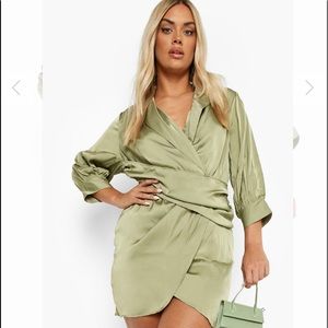 NWT olive satin wrap dress